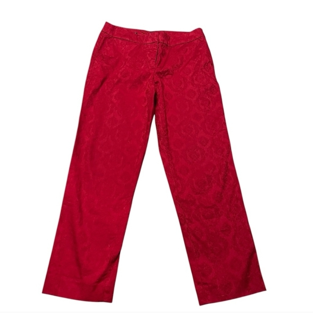 Talbots Signature Damask Pants Women’s 14P Red Floral Embroidered Holiday